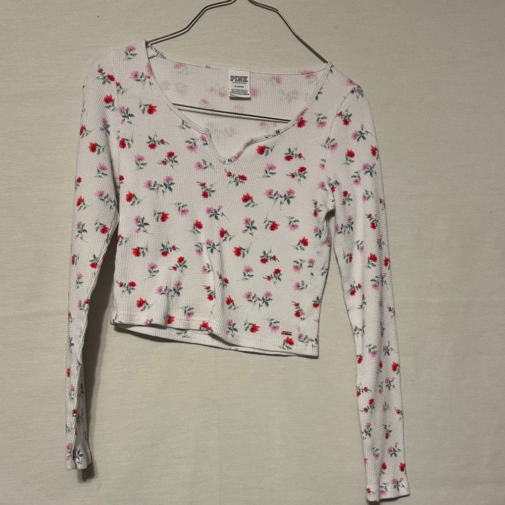 PINK Victoria's Secret Waffle Knit Floral Crop Top